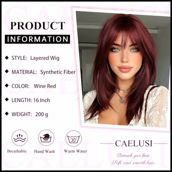 Long Layered Synthetic Wig with Bangs Straight Medium Length Hair main image 7